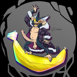 anthro balls banana big_penis clothed clothing coat_cape feet food foreskin fruit fur_clothing genitals male partially_clothed penis plant prehensile_feet saggy_balls solo toes refractionxiii donkey_kong_(series) donkey_kong_bananza nintendo void_kong haplorhine mammal monkey primate 1:1 hi_res