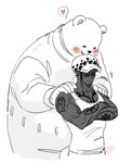 anthro blush clothing duo eyes_closed hat headgear headwear human_on_anthro interspecies male muscular muscular_male shirt slightly_chubby tattoo topwear nekokat42 one_piece bepo_(one_piece) trafalgar_law bear human mammal minkmen_(one_piece) polar_bear ursine 2023 hi_res