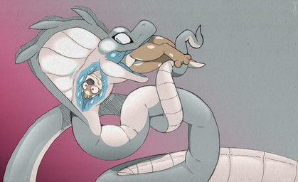 anthro brown_body brown_fur coiling duo featureless_crotch feet feral fur head_first internal nude open_mouth oral_vore scales serpentine simple_background size_difference slick snake_hood tail toes vore tacokurt cobra mammal mustelid otter reptile scalie snake digital_media_(artwork) hi_res