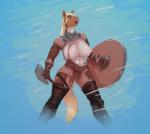 2017 abs anthro areola axe battle_axe big_breasts biped blonde_hair blue_background braided_hair breast_squish breasts brown_body brown_fur clothing equid equine female fur gloves green_eyes hair handwear horse huge_breasts keeltheequine leather long_hair mammal melee_weapon nipples open_mouth pink_nipples round_shield shield simple_background snow solo spread_legs spreading squish teeth tongue torn_clothing weapon wood wood_shield yellow_body yellow_fur