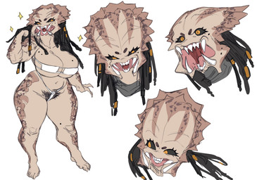 accessory anthro big_breasts bikini breasts claws clothing dreadlocks female finger_claws hair hair_accessory hair_ring long_hair mandibles navel not_furry open_mouth pubes solo sparkles standing swimwear tan_body thick_thighs two-piece_swimsuit wide_hips yellow_eyes lightsource predator_(franchise) alien alien_humanoid humanoid yautja absurd_res hi_res