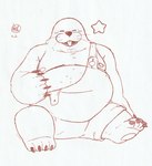 anthro belly clothing eyes_closed male moobs nipples overalls overweight overweight_male simple_background sitting solo lexor_komuga mario_bros nintendo eulipotyphlan mammal mole_(animal) monty_mole 2022 sketch