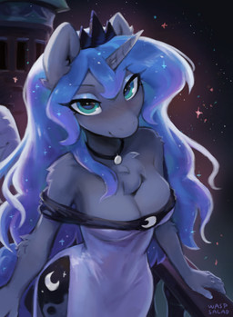anthro anthrofied biped blush breasts clothed clothed_anthro clothed_female clothing female fur hair horn looking_at_viewer smile solo tail wings waspsalad friendship_is_magic hasbro my_little_pony mythology princess_luna_(mlp) equid equine mammal mythological_creature mythological_equine winged_unicorn 2026 digital_drawing_(artwork) digital_media_(artwork) hi_res