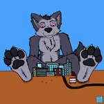 anthro building city fur macro_anthro male micro paws road sitting solo welcome_sign acewolfy1996 ultimas canid canine canis mammal wolf 1:1 2017 watermark