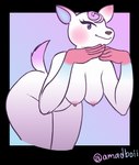 anthro areola bent_over blue_body blue_eyes blue_fur blush breasts female fur hair hanging_breasts nipples nude purple_body purple_fur purple_hair smile solo tail white_body white_fur wide_hips amadboii animal_crossing nintendo diana_(animal_crossing) deer mammal hi_res