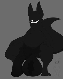 animal_genitalia animal_penis anthro balls big_balls big_penis black_body black_fur duo equine_genitalia equine_penis extreme_size_difference fluffy fur genitals grin huge_balls huge_penis male penis scary sitting size_difference smile solo spread_legs spreading sparkothefailure shulker_(sparkothefailure) monster hi_res monochrome