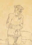 animal_genitalia anthro biped blush clothing footwear fully_sheathed genitals jockstrap kneeling legwear male musk sheath sock_fetish socks socks_on_hands solo underwear roo_boy canid canine fox mammal sketch