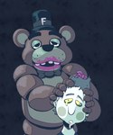 anthro brain clothing death duo half-closed_eyes hat headgear headwear looking_at_viewer machine male narrowed_eyes open_mouth organs simple_background top_hat lobstermango five_nights_at_freddy's scottgames freddy_(fnaf) animatronic bear human mammal robot hi_res