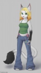 2000s_theme anthro bellbottoms big_ears blonde_hair bottomwear breasts cameo chain charm_(jewelry) clothed clothing denim denim_bottomwear denim_clothing female fur green_clothing green_eyes green_shirt green_tank_top green_topwear hair jeans keychain long_tail looking_at_viewer markings medium_length_hair midriff multicolored_body multicolored_fur oversized_bottomwear oversized_clothing oversized_pants panties pants pink_clothing pink_nose pink_panties pink_underwear rainbow shirt side-tie_panties solo tail tail_tuft tank_top topwear tuft two_tone_body two_tone_fur underwear y2k_(fashion) coonkun invader_zim nickelodeon gir_(invader_zim) canid canine canis domestic_cat felid feline felis mammal siamese wolf