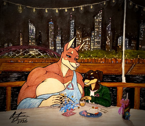 5_fingers anthro big_breasts black_body black_fur black_nose breasts brown_body brown_fur clothing digit_ring dress duo female fingers fur humanoid_hands husband_and_wife jewelry male male/female married_couple multicolored_body multicolored_fur muscular muscular_anthro muscular_female night pink_nose ring shirt topwear two_tone_body two_tone_fur wedding_ring bikerboyart daniel_porter tracy_porter canid canine canis dobermann domestic_dog mammal pinscher 2026 hi_res signature