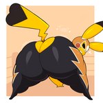 anthro big_butt butt butt_cleavage butt_keyhole clothed clothing cosplay_pikachu_(costume) female glistening glistening_body glistening_butt huge_butt keyhole_clothing looking_at_viewer looking_back looking_back_at_viewer shaking_butt solo tail taunting text thick_thighs virito nintendo pokemon pikachu_libre generation_1_pokemon mammal pikachu pokemon_(species) 1:1 absurd_res digital_media_(artwork) hi_res