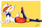 big_breasts breasts feet female fluid-body fluid_on_breasts paws soles solo thick_thighs toes white_body @113poppy poppy's69 nintendo pokemon cinderace generation_8_pokemon humanoid lagomorph leporid mammal pokemon_(species) rabbit absurd_res hi_res