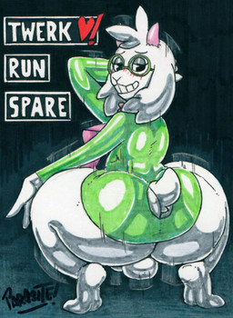 anthro backsack balls barefoot big_butt bubble_butt butt clothed clothing crouching eyewear feet fur furgonomics gameplay_mechanics genitals glasses heart_symbol horn huge_butt huge_thighs ineffective_clothing looking_at_viewer looking_back looking_back_at_viewer male motion_blur motion_lines narrowed_eyes penis scarf smile solo teeth text thick_thighs tuft twerking white_body white_fur parasitedeath deltarune undertale_(series) ralsei bovid caprine darkner goat mammal 2022 english_text hi_res marker_(artwork) signature traditional_media_(artwork)