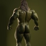 back_muscles butt fist green_body green_skin hair long_hair male muscular muscular_humanoid muscular_male not_furry rear_view solo standing voluox humanoid orc 1:1 3d_(artwork) absurd_res digital_media_(artwork) hi_res portrait three-quarter_portrait