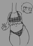 anthro belly bikini checkered checkered_clothing clothed clothing female gesture hair hand_gesture long_neck looking_at_viewer navel pattern_clothing ruffled_bikini slightly_chubby solo swimwear thick_thighs two-piece_swimsuit v_sign veevee_(artist) cavemanon_studios i_wani_hug_that_gator liz_farlane brachiosaurid brachiosaurus dinosaur prehistoric_species reptile sauropod sauropodomorph scalie monochrome sketch