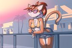 anthro bikini bikini_top bottomwear clothing denim denim_bottomwear denim_clothing denim_shorts eyewear female leaning_on_object palm_tree plant shorts solo summer sunglasses swimwear tree two-piece_swimsuit bluecoffeedog amber_(bluecoffeedog) domestic_cat felid feline felis mammal 3:2