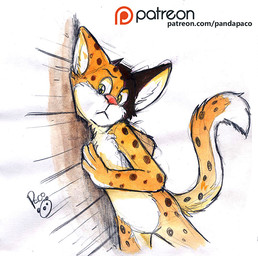 anthro featureless_crotch fur glistening glistening_eyes logo male markings mouth_closed nude orange_body orange_fur patreon_logo simple_background solo spots spotted_arms spotted_legs spotted_markings spotted_tail standing tail tail_markings text white_body white_fur yellow_eyes young young_anthro young_male pandapaco patreon felid mammal artist_logo portrait signature three-quarter_portrait url