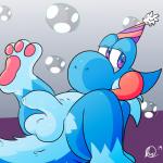 anthro balls biped birthday blue_body blue_eyes blue_fur bubble clothing foreskin fur genitals half-erect hat headgear headwear humanoid_genitalia humanoid_penis long_foreskin looking_at_viewer male multicolored_eyes nude party_hat paws penis pink_eyes simple_background solo tongue two_tone_eyes yosshidoragon mario_bros nintendo lighty_marteniz cyan_yoshi dinosaur furred_yoshi hybrid lizard prehistoric_species reptile scalie yoshi 1:1 2019 digital_media_(artwork) hi_res