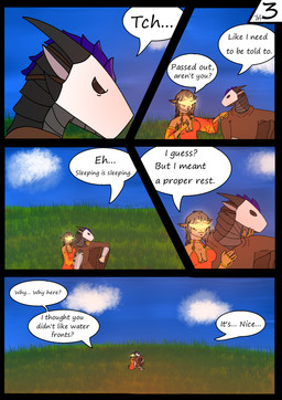 anthro clothed clothing dialogue duo fantasy female grass hug male plant text water kvold moira deity humanoid absurd_res comic english_text hi_res