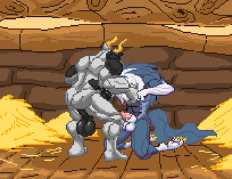 abs animal_genitalia animal_penis anthro anthro_on_anthro anthro_penetrated anthro_penetrating anthro_penetrating_anthro balls biceps black_body black_skin blue_body blue_hair blue_nose blue_skin bodily_fluids bulge canine_genitalia canine_penis clenched_teeth cum cum_in_mouth cum_inflation cum_inside drinking drinking_cum duo ears_back erection eyes_closed face_fucking fellatio forced forced_oral genital_fluids genitals gloves_(marking) hair half-erect hand_on_head hay head_grab horn inflation internal internal_oral interspecies irrumatio kneeling leg_markings male male/male male_penetrated male_penetrating male_penetrating_male markings multicolored_body multicolored_hair multicolored_skin muscular muscular_male nude open_mouth oral oral_only oral_penetration penetration penile penile_penetration penis penis_in_mouth pink_penis pivoted_ears sex socks_(marking) standing teeth tongue white_body white_hair white_skin hungothenomster capcom darkstalkers little_master mugen jon_talbain momo_(little_master) bovid bovine canid canine canis cattle mammal wolf 2016 animated digital_media_(artwork) loop pixel_(artwork) pixel_animation