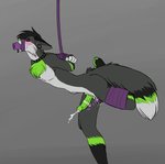 anthro arms_tied bdsm black_collar bodily_fluids bondage bound collar cum ear_piercing ejaculation gauged_ear genital_fluids genitals green_penis grey_background hands_behind_back intersex legs_tied maleherm penile penis piercing purple_rope restraints rope rope_bondage sackless sex_toy simple_background solo spiked_collar spikes submissive submissive_intersex submissive_maleherm toy vibrator vibrator_on_penis nitrus canid canine fox mammal hi_res