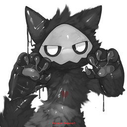 anthro black_goo bone bone_mask claws goo_body goo_drip heart_symbol looking_at_viewer male mask nude_male paws skull skull_mask small_body solo text xezeno changed_(video_game) puro_(changed) canid canine canis mammal wolf 1:1 artist_name colored detailed digital_drawing_(artwork) digital_media_(artwork) half-length_portrait hi_res portrait signature