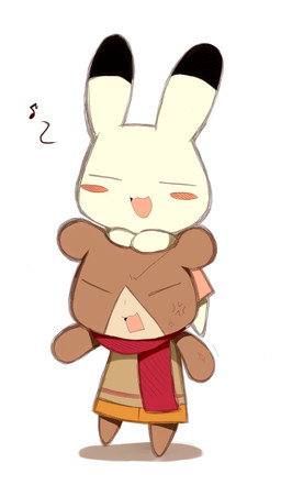 annoyed blush duo eyes_closed female long_ears male open_:3 scarf simple_background white_background haru413 animal_yokocho aniyoko iyo kenta_(animal_yokocho) bear lagomorph leporid mammal rabbit