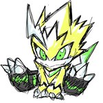 anthro claws clothing footwear green_eyes looking_at_viewer simple_background sitting smile solo toeless_footwear white_background yellow_body re07722035 bandai_namco digimon digimon_(species) pulsemon 1:1 hi_res