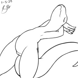anthro belly big_tail contiguous_snout cute_fangs eyelashes eyes_closed fangs female flat_chested genitals hands_behind_head long_neck long_tail lounging lying nude on_back plump_labia simple_background smile snout solo tail tapering_tail teeth thick_tail thick_thighs vulva white_background wide_hips spe overlord_(series) crusch_lulu lizard lizardman lizardman_(overlord) reptile scalie 1:1 2025 absurd_res black_and_white dated digital_drawing_(artwork) digital_media_(artwork) hi_res monochrome signature sketch sketchbook_(artwork)