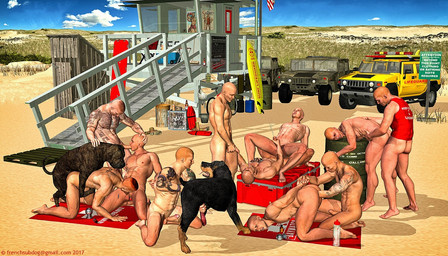 all_fours anal anal_penetration animal_genitalia animal_penis beach bestiality bodily_fluids canine_genitalia canine_penis copyright_symbol cum drinking drinking_urine erection fellatio feral feral_penetrating feral_penetrating_human fisting from_behind_position genital_fluids genitals group handjob handjob_while_penetrating hands_behind_back human_on_feral human_penetrated interspecies lifeguard lying male male/male male_penetrated male_penetrating male_penetrating_male mounting nipples on_back oral orgasm outside penetration penile penis quadruped realistic_feral seaside sex standing symbol tail tattoo text urine urine_in_mouth vehicle watersports frenchdog canid canine canis domestic_dog human mammal mastiff molosser rottweiler 2017 3d_(artwork) digital_media_(artwork) hi_res