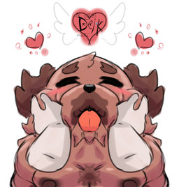 anthro blush brown_body brown_fur disembodied_hand duo eyes_closed face_grab face_squish fluffy fur hand_on_face happy heart_symbol male muscular muscular_anthro muscular_male nipples nude pecs petting simple_background squish tongue tongue_out white_background ugly-rat15508 backster_(ugly-rat15508) canid canine canis domestic_dog mammal absurd_res digital_media_(artwork) hi_res