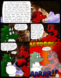 anthro big_breasts big_muscles breasts duo female huge_breasts huge_muscles male muscular muscular_male onomatopoeia sound_effects speech_bubble spikes spikes_(anatomy) text dnapalmhead redsaber third-party_edit mythology dragon mythological_creature mythological_scalie scalie comic english_text
