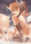 anthro bath breasts brown_body brown_fur cheek_tuft crouching detailed_background dipstick_tail eyelashes facial_tuft female fur gloves_(marking) hair half-closed_eyes hot_spring inner_ear_fluff kemono leg_markings low-angle_view markings multicolored_tail narrowed_eyes night nude onsen orange_body orange_fur orange_hair outside socks_(marking) solo steam tail tail_markings tan_body tan_fur tied_hair tuft water wet yosuke7390 nasuno_(yosuke) canid canine fox mammal 2018