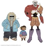 ambiguous_gender blindfold bone bottomwear clothing group hoodie male notched_ear pants shorts skeleton sweatpants teeth topwear trio 1inkygirl undertale undertale_(series) frisk_(undertale) papyrus_(undertale) sans_(undertale) animated_skeleton human humanoid mammal undead hi_res