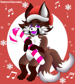 2_tails anthro brown_body brown_fur candy chocolate christmas_clothing christmas_headwear clothing dessert food fur hat headgear headwear holidays magic male multi_tail purple_eyes santa_hat solo spiral star tail white_body white_fur norman_the_fox christmas normanthefox canid canine fox mammal absurd_res hi_res
