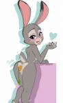 anal anal_masturbation anal_penetration anthro blush bodily_fluids butt butt_heart carrot carrot_dildo chronicsoda clitoris dildo disney female food genitals heart_symbol hi_res improvised_dildo improvised_sex_toy judy_hopps lagomorph leporid looking_at_viewer looking_back mammal masturbation nude penetration plant pussy rabbit rear_view sex_toy simple_background solo sweat tongue tongue_out toying_self vegetable zootopia