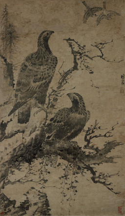 ambiguous_feral ambiguous_gender avian_feet beak biped bipedal_feral branch cjk_character detailed_background duo_focus feathered_wings feathers feet feral flying group looking_back looking_up on_branch open_beak open_mouth outside plant scuted_feet scutes spread_wings standing tail tail_feathers talons toes tree wings lin_liang accipitrid accipitriform avian bird eagle 15th_century absurd_res ancient_art hi_res monochrome painting_(artwork) traditional_media_(artwork) traditional_painting_(artwork)