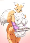 anthro apron apron_only arched_back baking_tray bent_over big_breasts black_sclera blue_eyes breasts clothing convenient_censorship cookie curvy_figure eyebrows female fluffy fluffy_tail food gloves handwear huge_breasts kemono looking_at_viewer mostly_nude neck_tuft raised_eyebrow simple_background smile solo tail thick_thighs tuft wide_hips lemonbizate bandai_namco digimon canid canine digimon_(species) mammal renamon hi_res