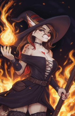 5_fingers anthro biped blue_eyes breasts brown_body brown_fur brown_tail claws clothed clothed_anthro clothed_female clothing female female_anthro finger_claws fingers fire front_view fur holding_object inner_ear_fluff looking_at_viewer smile solo standing tail tuft personalami tee_(ajna) felid feline mammal 2025 digital_drawing_(artwork) digital_media_(artwork) hi_res
