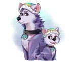 aged_up canid canine canis clothing collar domestic_dog everest_(paw_patrol) female feral hat headgear headwear husky looking_aside looking_at_viewer mammal milkymatsu80s nickelodeon nordic_sled_dog open_mouth open_smile paw_patrol simple_background sitting smile solo spitz tongue unavailable_at_source young young_feral