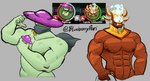 barazoku duo fire fungus green_body green_skin male muscular mushroom not_furry pose blueberryperi electronic_arts plants_vs._zombies plants_vs._zombies_heroes popcap_games captain_combustible nightcap_(pvz) elemental_creature fungi_fauna humanoid torchwood_(pvz) hi_res