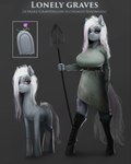 anthro big_breasts breasts clothed clothing cutie_mark female feral fur grey_body grey_fur hair hooves long_hair shovel solo tired tools white_hair maarthul hasbro my_little_pony fan_character earth_pony equid equine horse mammal pony 2017 hi_res model_sheet story story_in_description