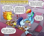 blue_body blue_feathers blue_fur comic dialogue english_text equid equine feathered_wings feathers female feral friendship_is_magic fur group hair hasbro male mammal multicolored_hair my_little_pony mythological_creature mythological_equine mythology pegasus pluckyninja rainbow_dash_(mlp) rainbow_hair soarin_(mlp) spitfire_(mlp) text wings wonderbolts_(mlp)