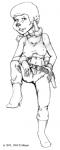 1974 20th_century ancient_art anthro boots bottomwear breasts canid canine canis clothing domestic_dog doug_winger female footwear gun high_heeled_boots high_heels looking_at_viewer mammal monochrome pants poodle ranged_weapon solo weapon