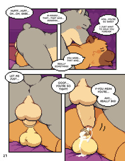 anal anal_penetration anthro anus balls bed blush bodily_fluids brown_body brown_fur butt condom condom_in_ass cum cum_in_ass cum_inside cum_on_balls cum_on_penis dialogue duo erection eyes_closed filled_condom fur furniture genital_fluids genitals humanoid_genitalia humanoid_penis inside kissing kissing_neck leaking_cum lying male male/male male_penetrated male_penetrating nude on_bed open_mouth overweight overweight_anthro overweight_male penetration penile penis pull_out safe_sex sex sexual_barrier_device smile speech_bubble text wearing_condom conditional_dnp mabit gabe_(mabit) manny_(mabit) capybara caviid common_hippopotamus hippopotamid mammal rodent 2026 comic digital_media_(artwork) english_text hi_res pixel_(artwork)