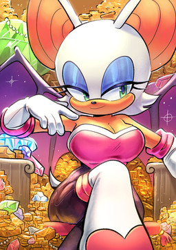anthro big_breasts breasts clothed clothing crossed_legs eyeshadow female fingers gloves half-closed_eyes handwear makeup membrane_(anatomy) membranous_wings narrowed_eyes sitting smile solo treasure white_clothing white_gloves white_handwear wings kalanit_saidon sega sonic_the_hedgehog_(series) rouge_the_bat bat mammal 2025 digital_media_(artwork) hi_res