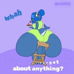 anthro big_butt blue_body blue_hair butt cake chair chair_breaking clothing dessert eating eyewear female food freckled_butt freckled_face freckles furniture glasses hair huge_butt humor hyper hyper_butt nerd on_chair sitting sitting_on_chair solo thick_thighs underwear culabbq agnes_(culabbq) aquatic fish shark 1:1 animated hi_res short_playtime sound video