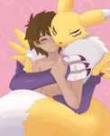 bandai_namco canid canine cuddling digimon digimon_(species) duo female fox hi_res hug human male male/female mammal renamon tail tail_coil tail_hug tail_wraps takato_matsuki valtren_mon wraps