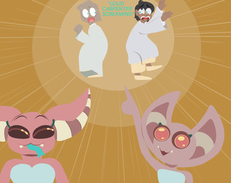 alternate_form anthro apode black_hair blue_eyes blue_tongue bottomwear brown_body brown_skin clothed clothing cute_fangs eyelashes fangs female fingers gesture group hair hand_gesture humor legless male pants pink_body pink_skin pointing pointing_at_another pupils red_eyes robe screaming serpentine snake_eyes teeth text tongue yellow_eyes ragnars_rock shane_frost soyjak kanara terro bruguadeh_snake draconcopode human mammal naga reptile scalie snake digital_media_(artwork) hi_res meme