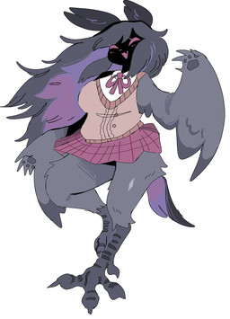 antennae_(anatomy) anthro big_breasts black_body black_fur breasts brown_clothing claws clothing female fur gradient_hair grey_body grey_fur hair looking_at_viewer pink_eyes purple_body purple_fur purple_hair purple_tail red_clothing simple_background solo tail white_clothing winged_arms wings puppkittyfan1 mothman arthropod cryptid humanoid insect lepidopteran mammal monster moth digital_media_(artwork) hi_res